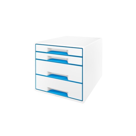 Cassettiera Cube - 28,7 x 27 x 36,3 cm - 4 cassetti - bianco/azzurro - Leitz