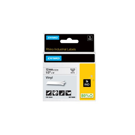 Nastro Rhino 18444 - 12 mm x 5,5 mt - vinile - permanente - nero/bianco - Dymo