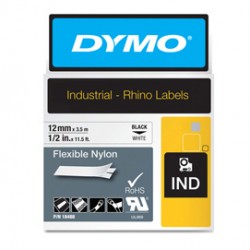 Nastro Rhino 18488 - 12 mm x 3,5 mt - nylon flessibile - nero/bianco - Dymo