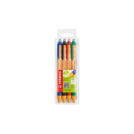 Penna a sfera a scatto Pointball Green - punta 1,0 mm - 4 colori - Stabilo - conf. 4 pezzi