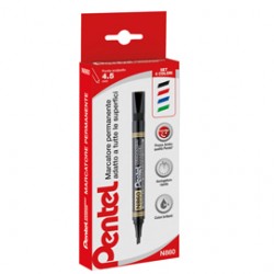 Marcatore permanente N860 - punta scalpello - astuccio 4 colori assortiti - linea Amiko - Pentel