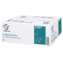 Asciugamani piegati a V Dissolve Tech - 2 veli - 20 gr - 24 x 21 cm - goffratura a onda - bianco - Papernet - conf. 250 