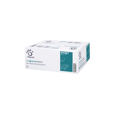 Asciugamani piegati a V Dissolve Tech - 2 veli - 20 gr - 24 x 21 cm - goffratura a onda - bianco - Papernet - conf. 250 