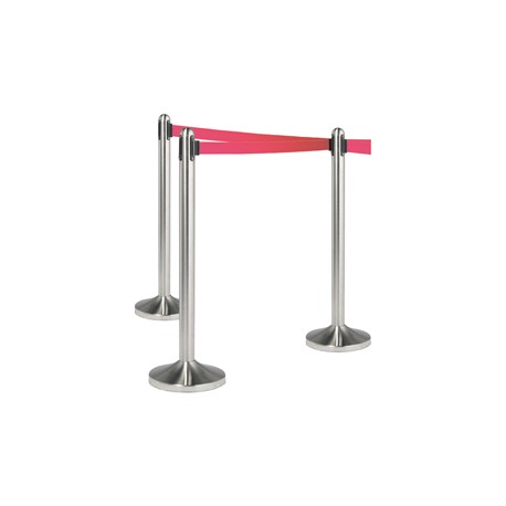 Colonnina segnapercorso cromata - altezza 100 cm - nastro retrattile rosso da 210 cm - Securit