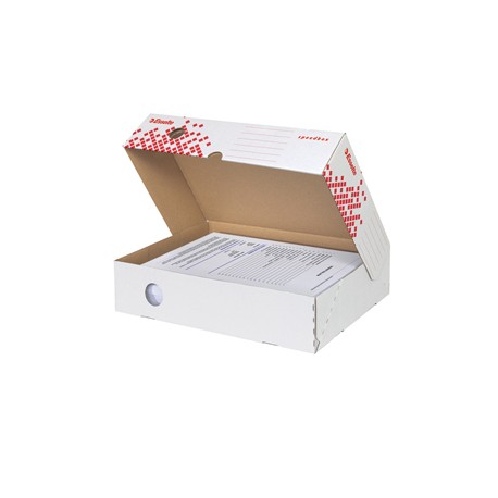 Scatola archivio Speedbox - dorso 8 cm - 35 x 25 cm - apertura totale - bianco e rosso - Esselte