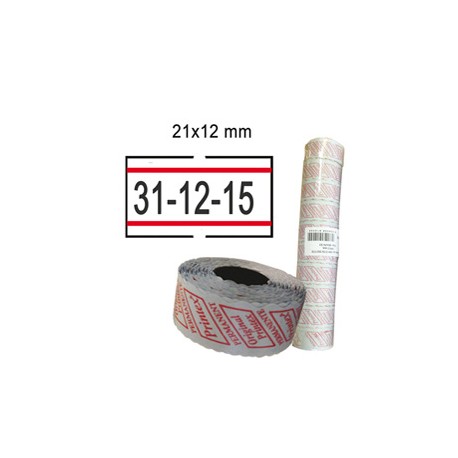 Rotolo da 1000 etichette per Printex Smart - 21x12 mm - adesivo permanente - bianco con righe rosse - Pack 10 rotoli