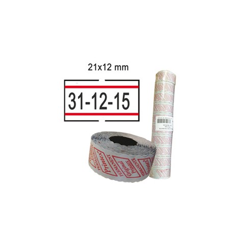 Rotolo da 1000 etichette per Printex Smart - 21x12 mm - adesivo removibile - bianco con righe rosse - Printex - Pack 10 