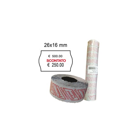 Rotolo da 1000 etichette a onda per Printex Smart 16/2616 - SCONTATO - 26x16 mm - adesivo permanente - bianco - Printex 