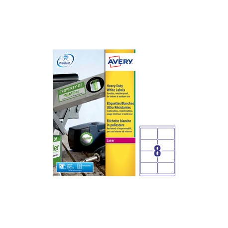 Etichette adesive L4715 - in poliestere - laser - permanenti - 99,1 x 67,7 mm - 8 et/fg - 20 fogli - bianco - Avery