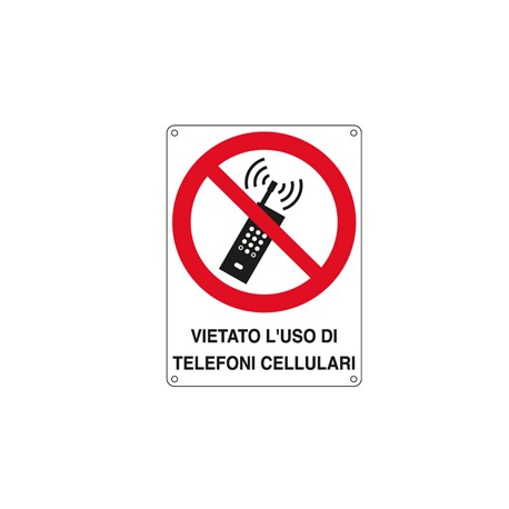 CARTELLO ALLUMINIO 16,6x23,3cm 'VIETATO L'USO DI TELEFONI CELLULARI'