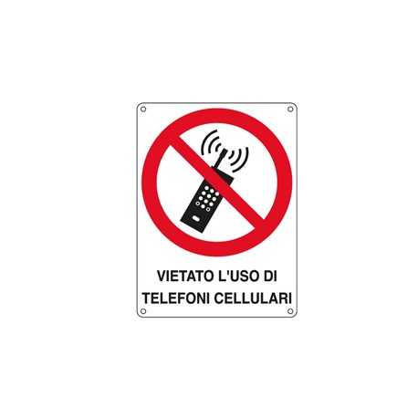 Cartello segnalatore - 16,6x23,3 cm - VIETATO L'USO DI TELEFONI CELLULARI - alluminio - Cartelli Segnalatori