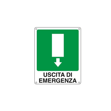 Cartello segnalatore - 25x31 cm - USCITA DI EMERGENZA - alluminio - Cartelli Segnalatori