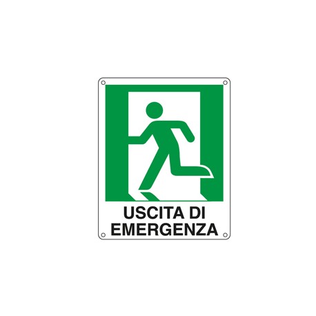 Cartello segnalatore - 25x31 cm - USCITA DI EMERGENZA (sinistra) - alluminio - Cartelli Segnalatori