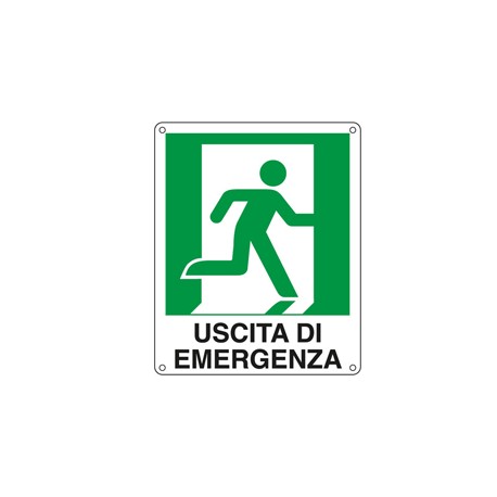 Cartello segnalatore -  25x31 cm - USCITA DI EMERGENZA (destra) - alluminio - Cartelli Segnalatori