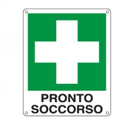 Cartello segnalatore - 12x14,5 cm - PRONTO SOCCORSO - alluminio - Cartelli Segnalatori