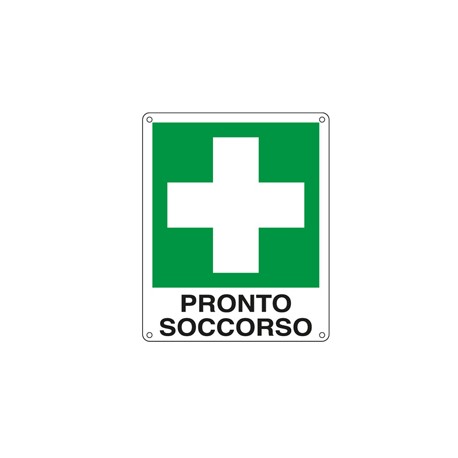 Cartello segnalatore - 12x14,5 cm - PRONTO SOCCORSO - alluminio - Cartelli Segnalatori