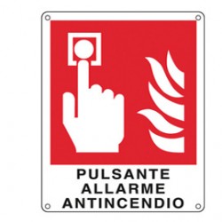 Cartello segnalatore - 12x14,5 cm - PULSANTE ALLARME ANTINCENDIO - alluminio - Cartelli Segnalatori