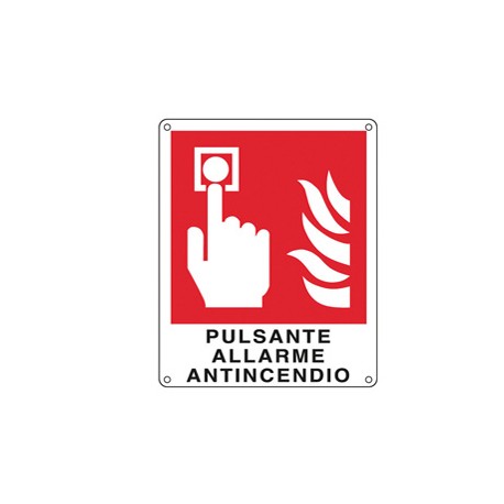 Cartello segnalatore - 12x14,5 cm - PULSANTE ALLARME ANTINCENDIO - alluminio - Cartelli Segnalatori