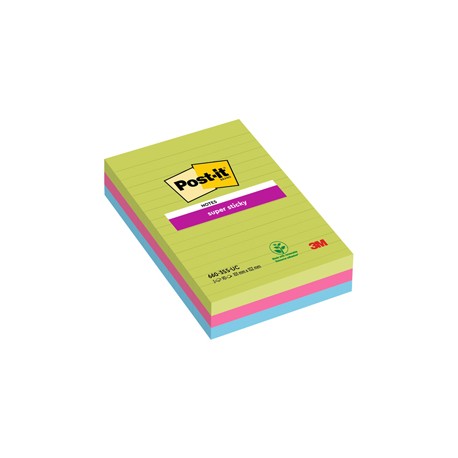 Blocco foglietti Post it® Super Sticky rettangolari - 660-3SSUC - a righe - 101 x 152 mm - colori Ultra - 90 fogli - Pos