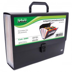 Portadocumenti a soffietto - 25 tasche - A4 - PP - nero - Lebez
