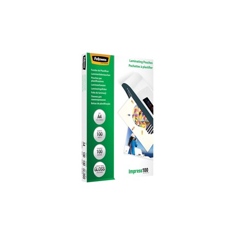 Pouches Impress100 - A4 - 216x303 mm - 2x100 micron - Fellowes - scatola 100 pezzi