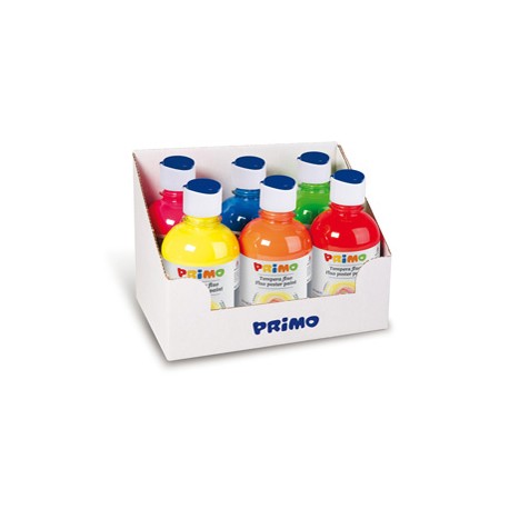 Tempera brillante fluorescente - 300ml - colori fluo assortiti - Primo - box 6 colori