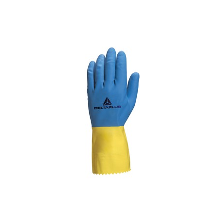 Guanti da lavoro industriale Duocolor 330 - lattice floccato cotone - taglia 7/8 - blu/giallo - Deltaplus