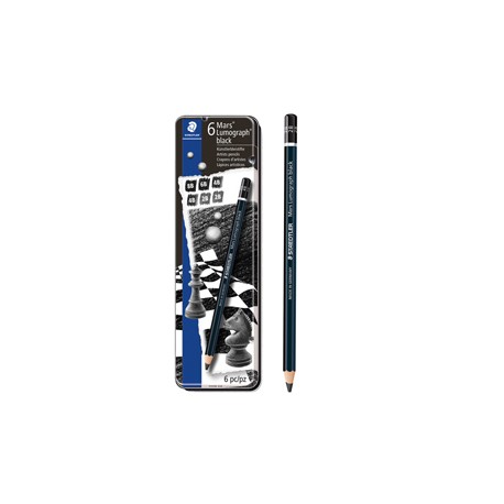 Astuccio metallo 6 matite Mars® Lumograph®BLACK 4gradazioni Staedtler