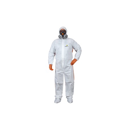 Tuta di protezione da rischio chimico DT125 - monouso - taglia L - PP/PE - bianco/arancio - Deltaplus