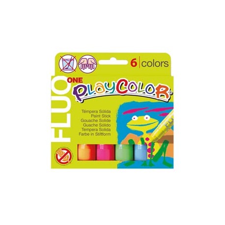 Tempera solida in stick Playcolor - 10 gr - colori fluo - Instant - astuccio 6 stick fluo