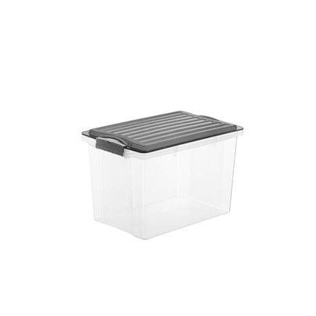 Contenitore Compact - 27x18,5x15 cm - A5 - 4,5 L - PPL - coperchio nero - trasparente - Rotho