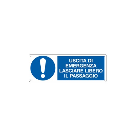 Cartello segnalatore - 35x12,5 cm - USCITA DI EMERGENZA LASCIARE LIBERO IL PASSAGGIO - alluminio - Cartelli Segnalatori