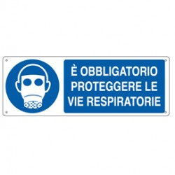 CARTELLO ALLUMINIO 35x12,5cm 'E' obligatorio proteggere le vie respiratorie"