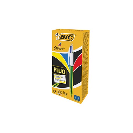Penna a sfera scatto multifunzione 4 Colorus Fluo  - punta 1,0/1,6mm - 4 colori fluo - fusto giallo fluorescente - Bic -