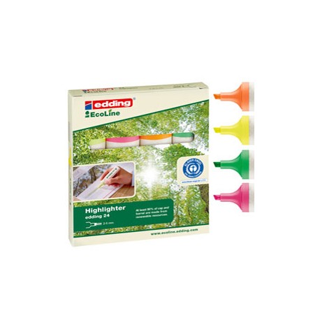 Evidenziatore 24 EcoLine - punta scalpello - da 2 a 5 mm - colori assortiti - Edding - astuccio 4 pezzi
