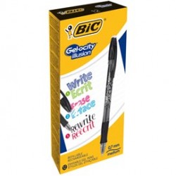 Penna a sfera con cappuccio Gelocity Illusion - gel cancellabile - punta 0,7 mm - nero - Bic - conf. 12 pezzi