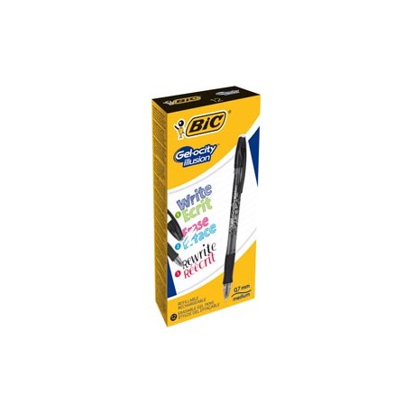 Penna a sfera con cappuccio Gelocity Illusion - gel cancellabile - punta 0,7 mm - nero - Bic - conf. 12 pezzi