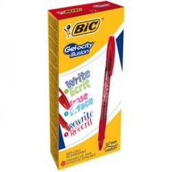 Penna a sfera con cappuccio Gelocity Illusion - gel cancellabile - punta 0,7 mm - rosso - Bic - conf. 12 pezzi