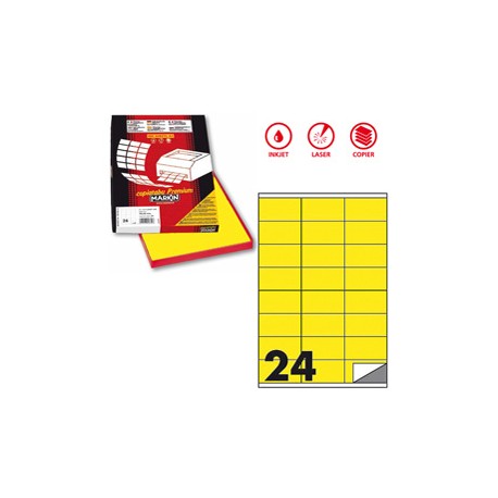 Etichette adesive C/500 - in carta - permanenti - 70 x 36 mm - 24 et/fg - 100 fogli - giallo fluo - Markin