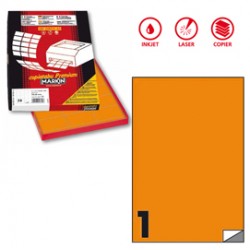 Etichette adesive C/503 - in carta - permanenti - 210 x 297 mm - 1 et/fg - 100 fogli - arancio fluo - Markin