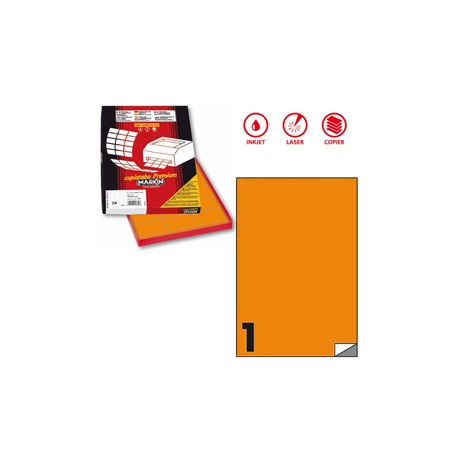 Etichette adesive C/503 - in carta - permanenti - 210 x 297 mm - 1 et/fg - 100 fogli - arancio fluo - Markin