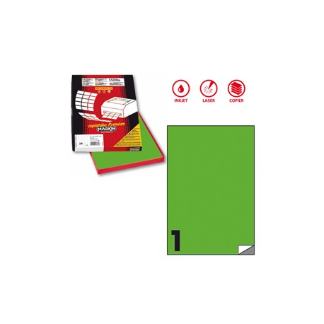 Etichette adesive C/503 - in carta - permanenti - 210 x 297 mm - 1 et/fg - 100 fogli - verde fluo - Markin