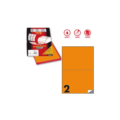 Etichette adesive C/509 - in carta - permanenti - 210 x 148,5 mm - 2 et/fg - 100 fogli - arancio fluo - Markin