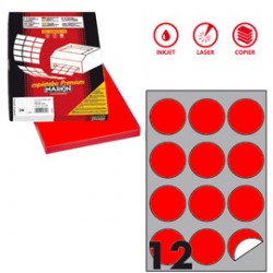 Etichette adesive R/310 - in carta - permanenti - tonde - diametro 60 mm - 12 et/fg - 100 fogli - rosso fluo - Markin