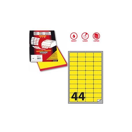 Etichette adesive A/406 - in carta - permanenti - 47,5 x 25,5 mm - 44 et/fg - 100 fogli - giallo fluo - angoli tondi - M