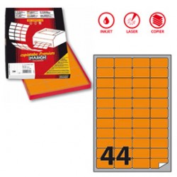 Etichette adesive A/406 - in carta - permanenti - 47,5 x 25,5 mm - 44 et/fg - 100 fogli - arancio fluo - angoli tondi - 