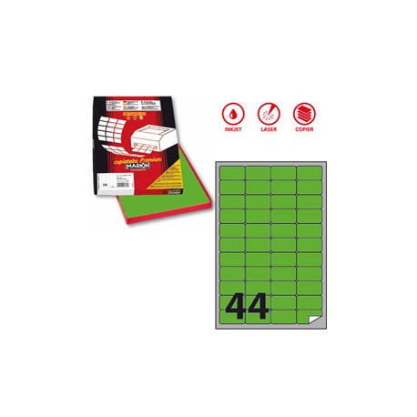 Etichette adesive A/406 - in carta - permanenti - 47,5 x 25,5 mm - 44 et/fg - 100 fogli - verde fluo - angoli tondi - Ma