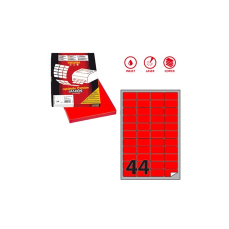 Etichette adesive A/406 - in carta - permanenti - 47,5 x 25,5 mm - 44 et/fg - 100 fogli - rosso fluo - angoli tondi - Ma