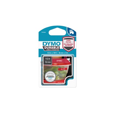 Nastro D1 Durable 1978366 - 12 mm x 3 mt - vinile - bianco/rosso - Dymo