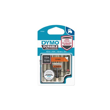 Nastro D1 Durable 1978367 - 12 mm x 3 mt - vinile - nero/arancio - Dymo